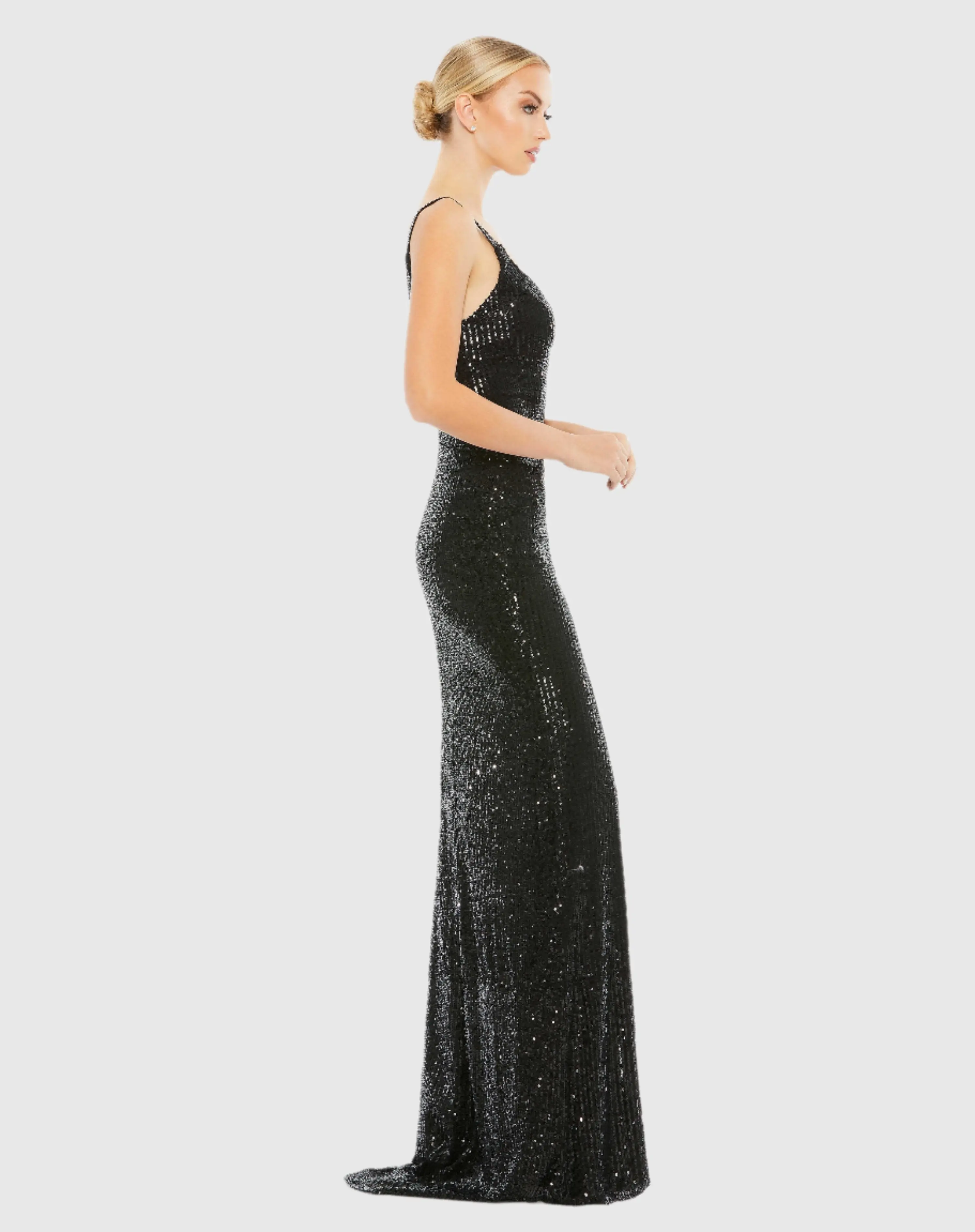 Black Fully Sequined Scoop Back Gown - Image 3