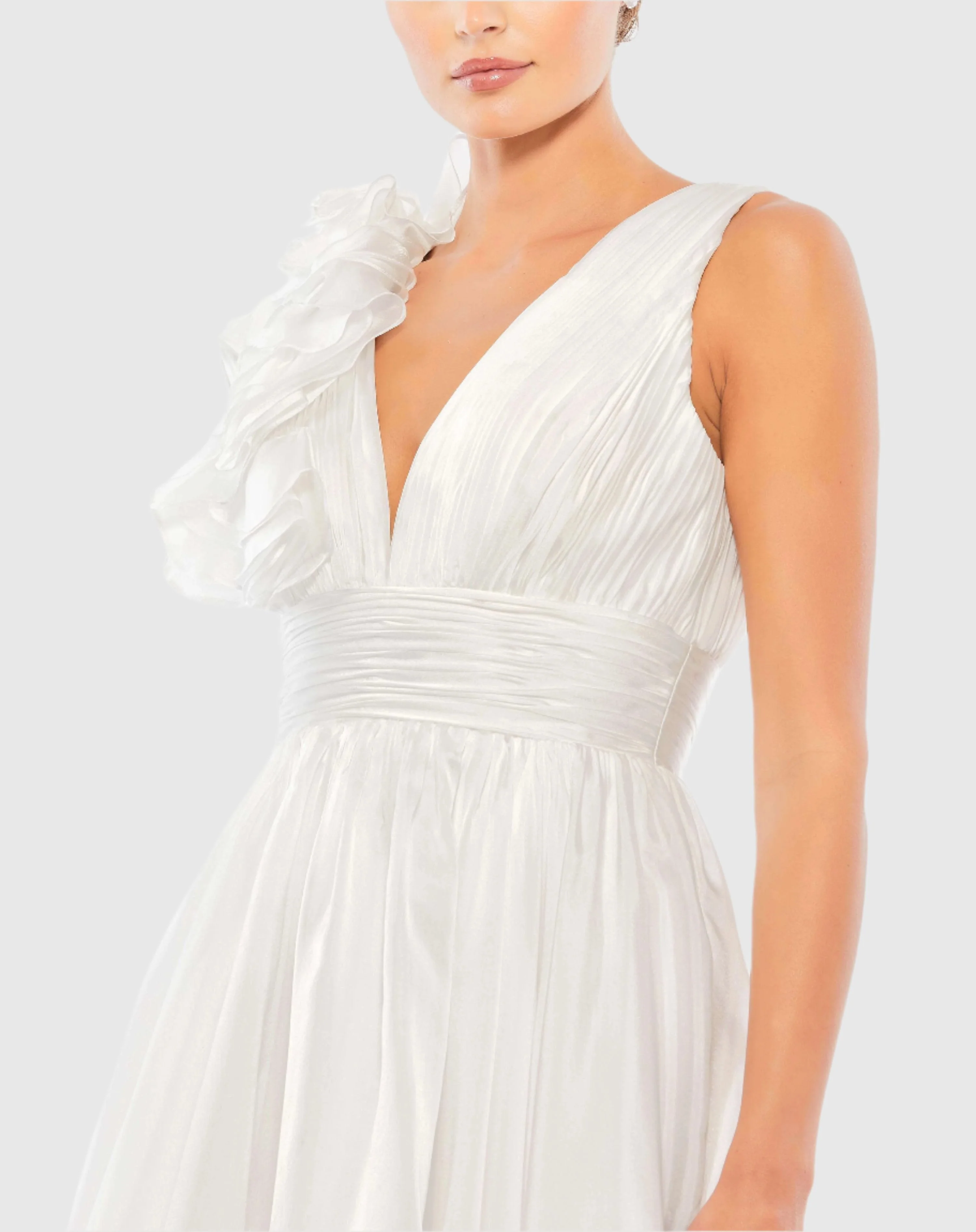 White Ruffle V Neck Fit & Flare Mini Dress - Image 3