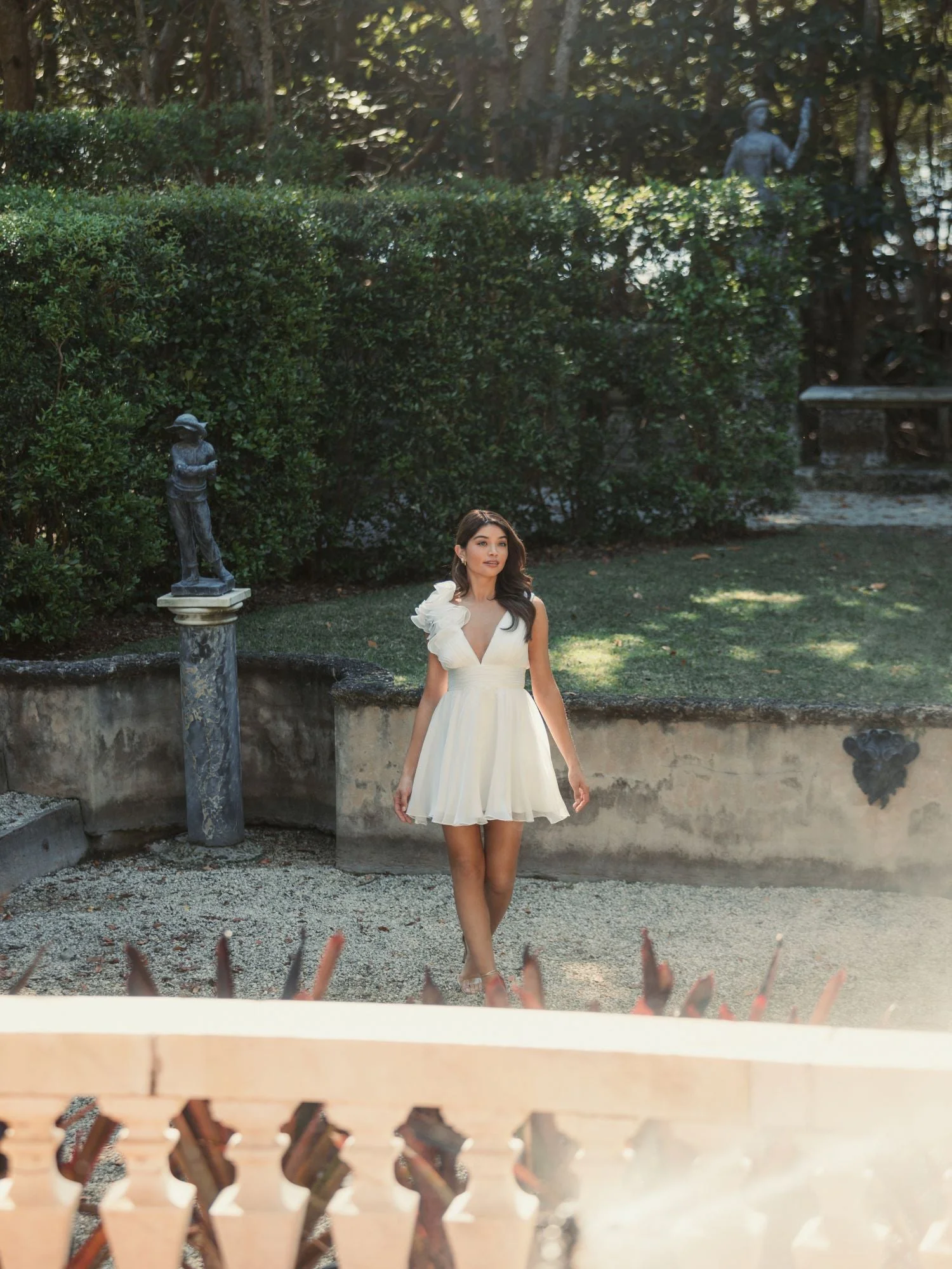 White Ruffle V Neck Fit & Flare Mini Dress - Image 8