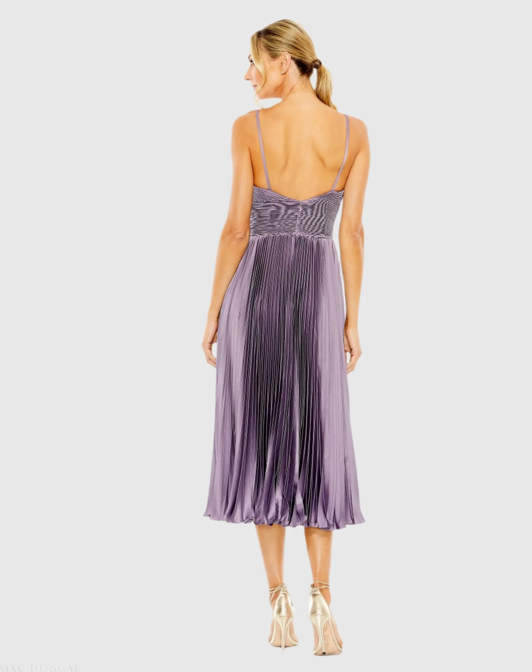 Purple Slim Strap Ruched Top Heat Pleated Dress - Image 3