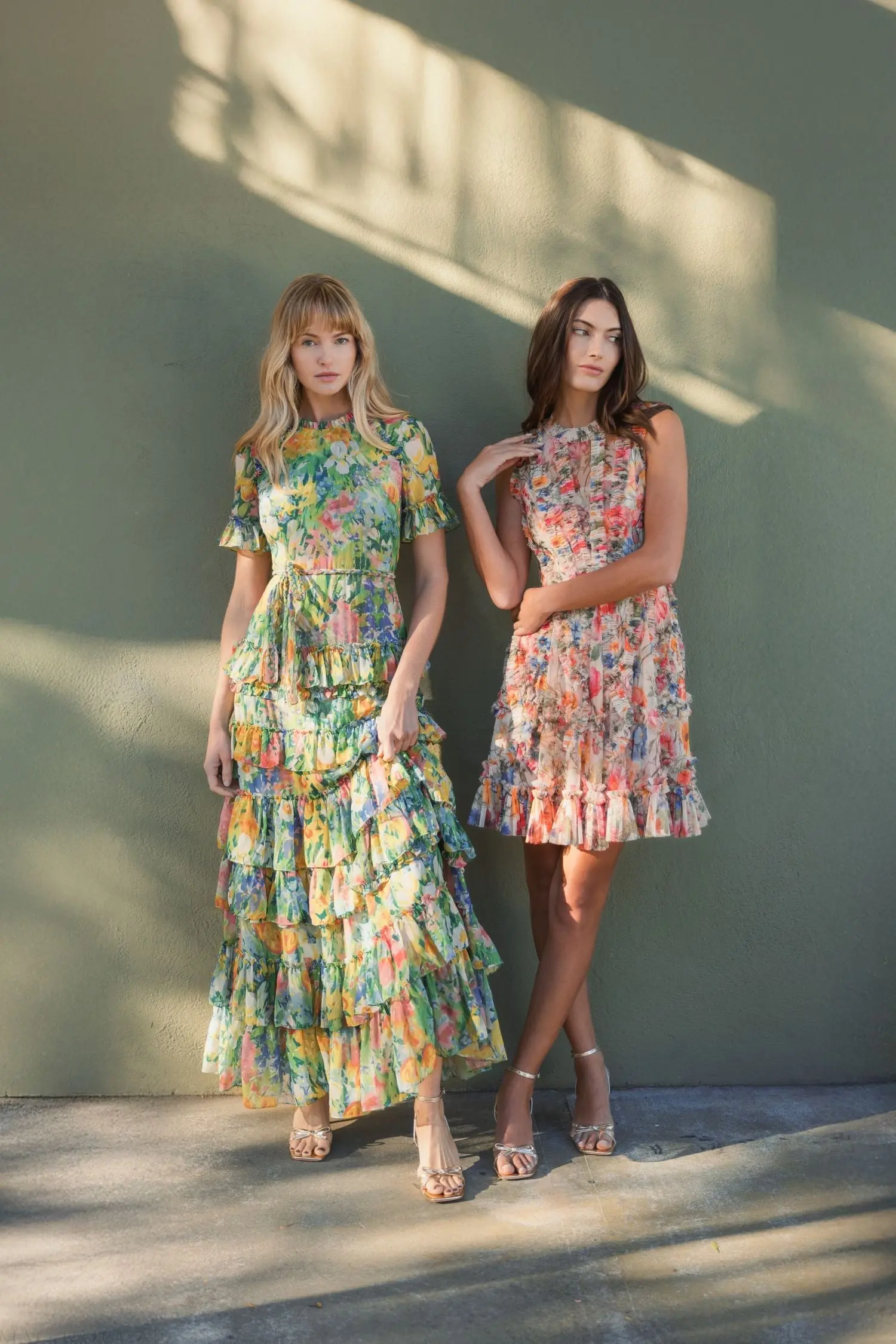 Green Ruffle Tiered Chiffon Floral Dress - Image 5