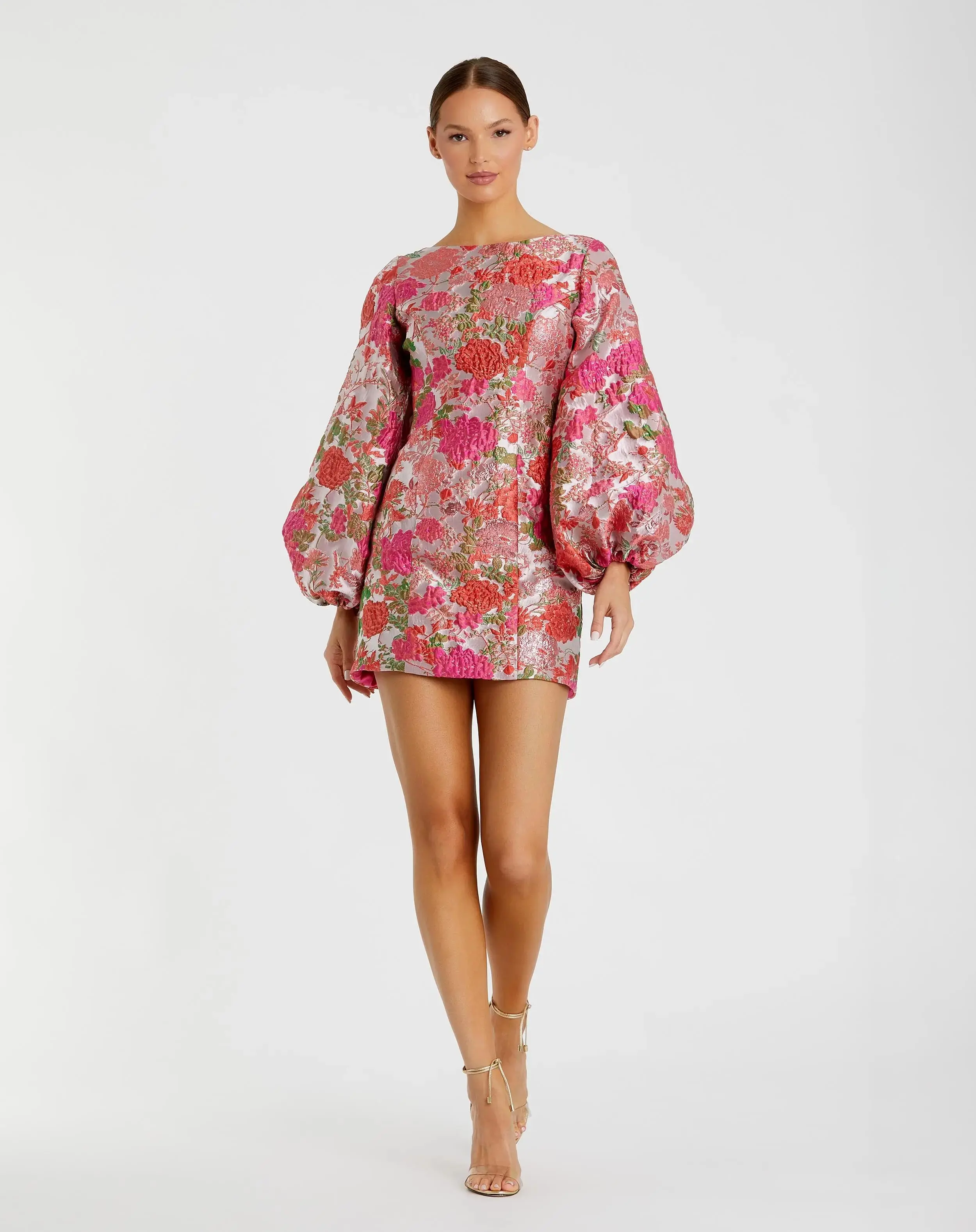 Floral Brocade Balloon Sleeve Mini Dress - Image 2