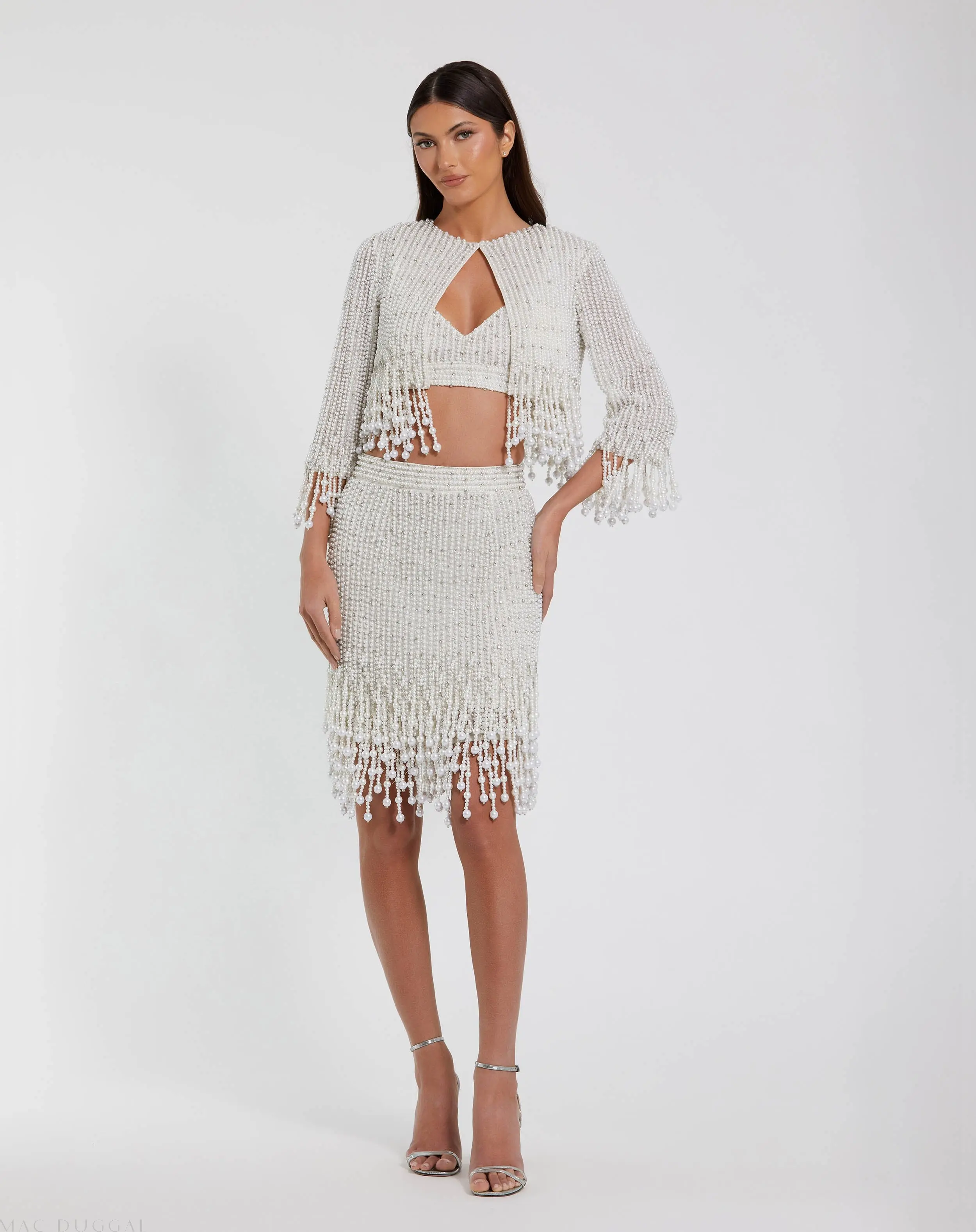 White Pearl Beaded Mini Skirt - Image 2